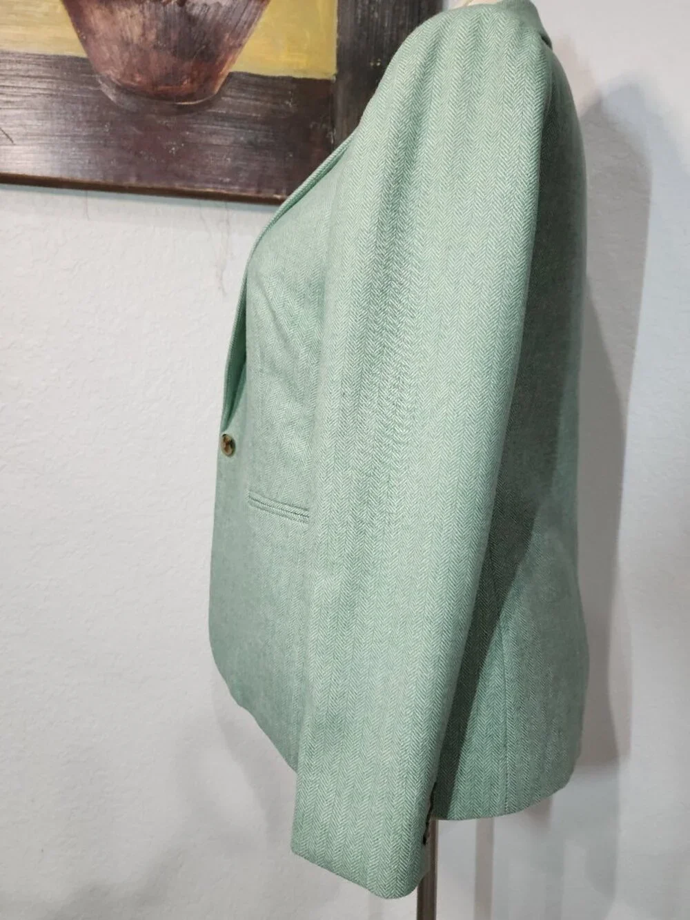 J crew Teal Herringbone wool blend Holland blazer button closure